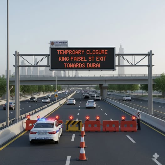 Sharjah RTA Road Closure: King Faisal Street Exit Towards Dubai Temporarily Closed